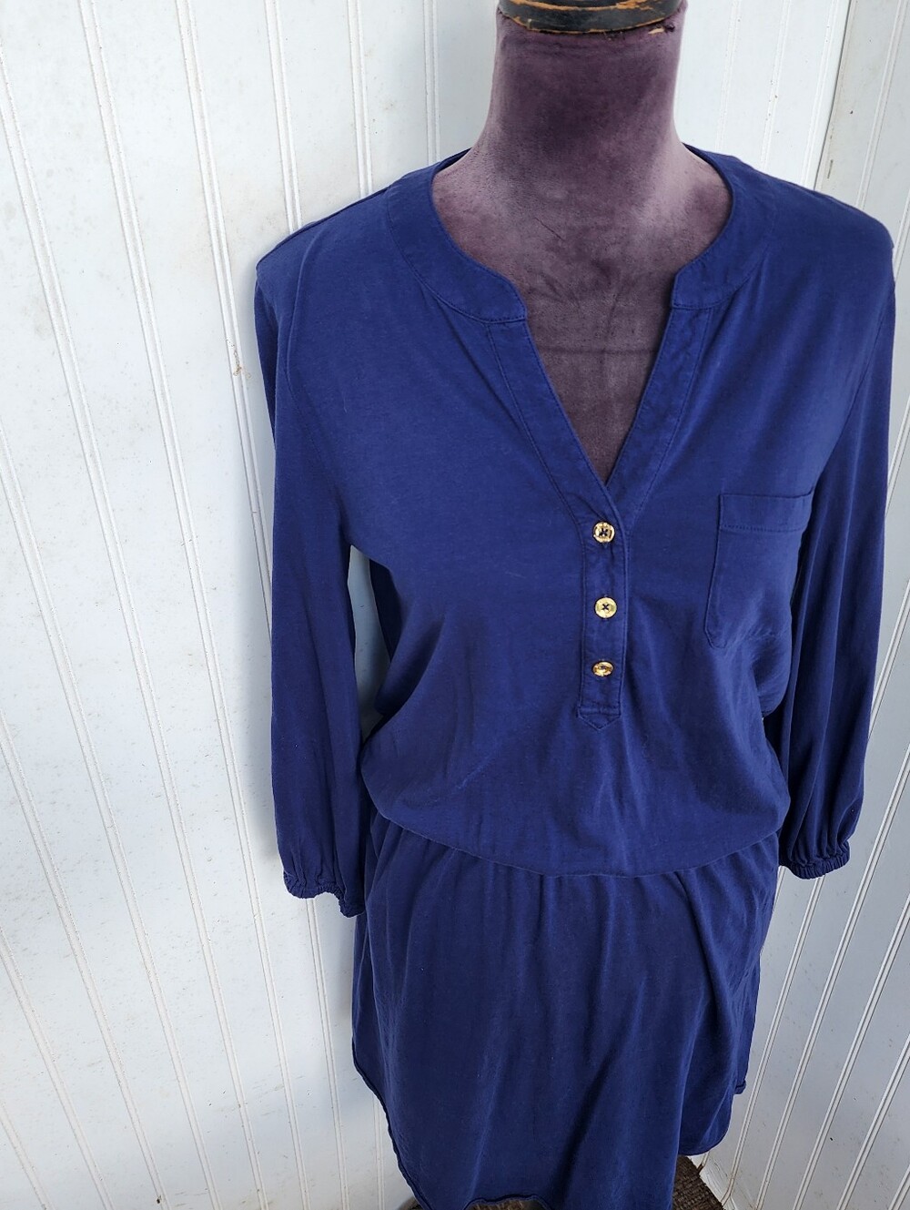 LILLY PULITZER Beckett Blouson Jersey Dress Navy Blue 3/4 Sleeve Pima Cotton M - Picture 7 of 16